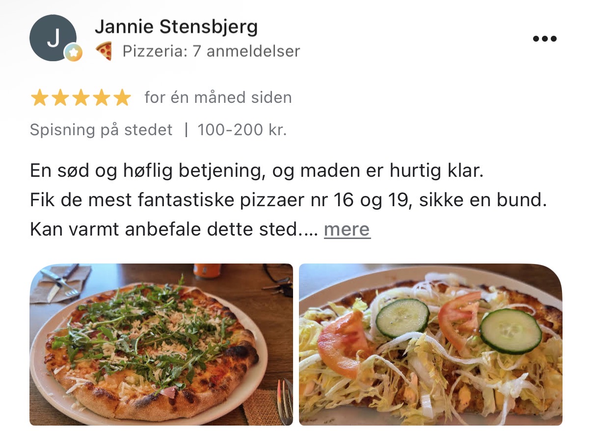 Google-anmeldelse af Scandinavian Stenovns Pizza fra Jannie Stensbjerg